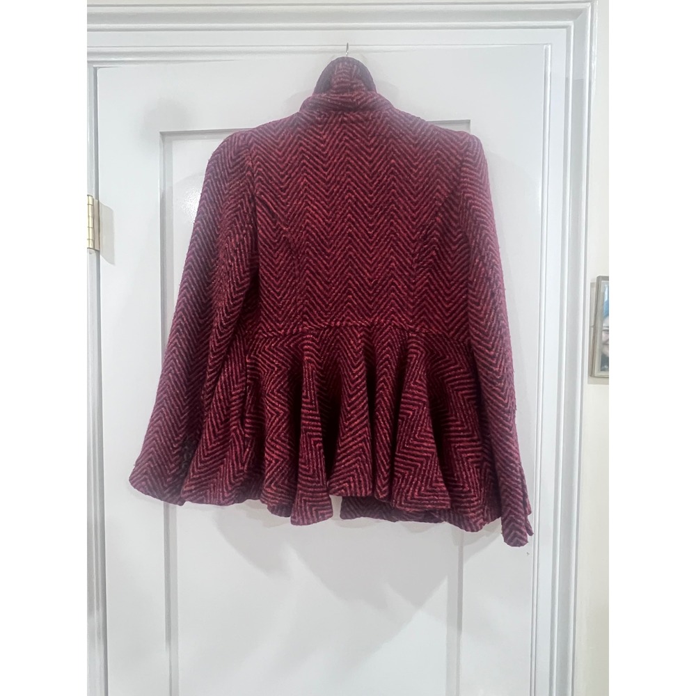 Free People Red Black Herringbone Chevron Peplum Double Breasted Jacket Coat - Picture 6 of 6